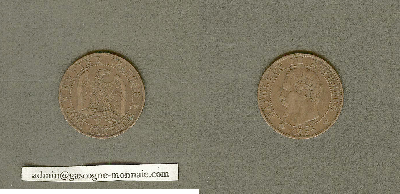 Cinq centimes Napoléon III, tête nue 1855 Lille ancre TTB+